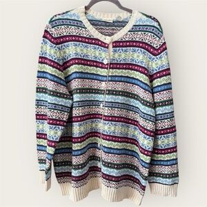 Vintage Cherokee button up Women's Striped  colorful longsleeve knit Cardigan -